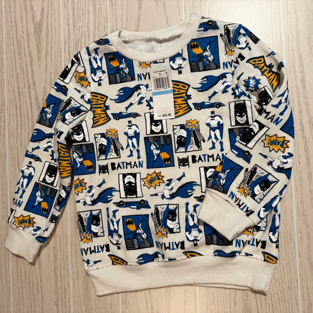 Hybrid Apparel‎ Batman Boys Gray Fleece Sweatshirt Size 5 NEW
